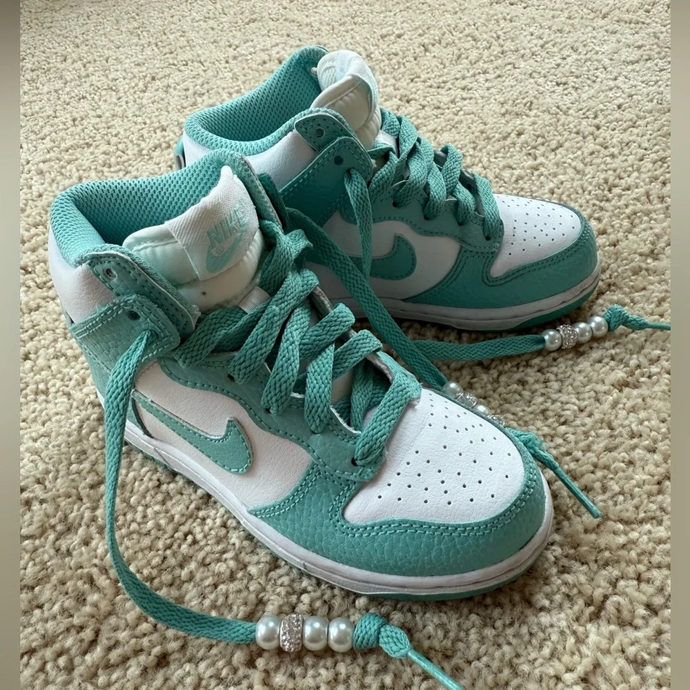 Nike Kids High-Top Sneakers Teal and White